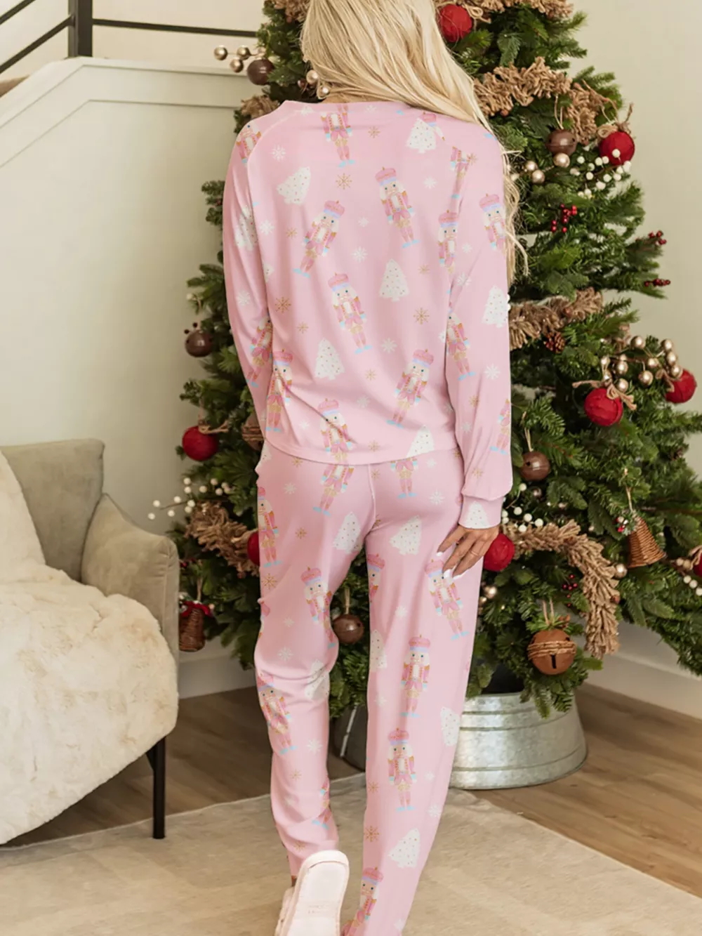 Christmas Tree Nutcracker Print Top and Pants 2pcs Lounge Set, image 3