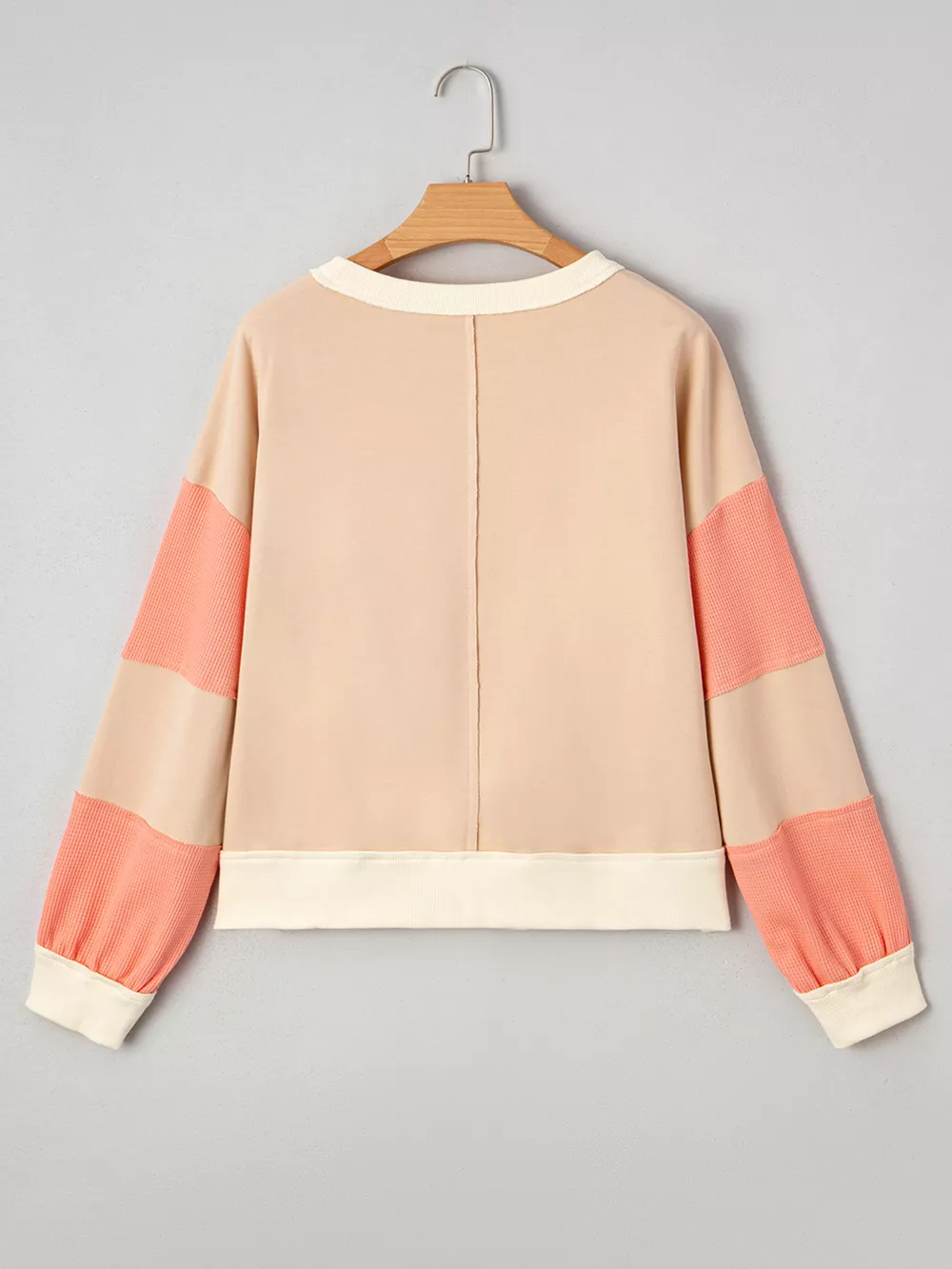 Color Block Textured Patchwork Pullover Sweatshirt, image 7