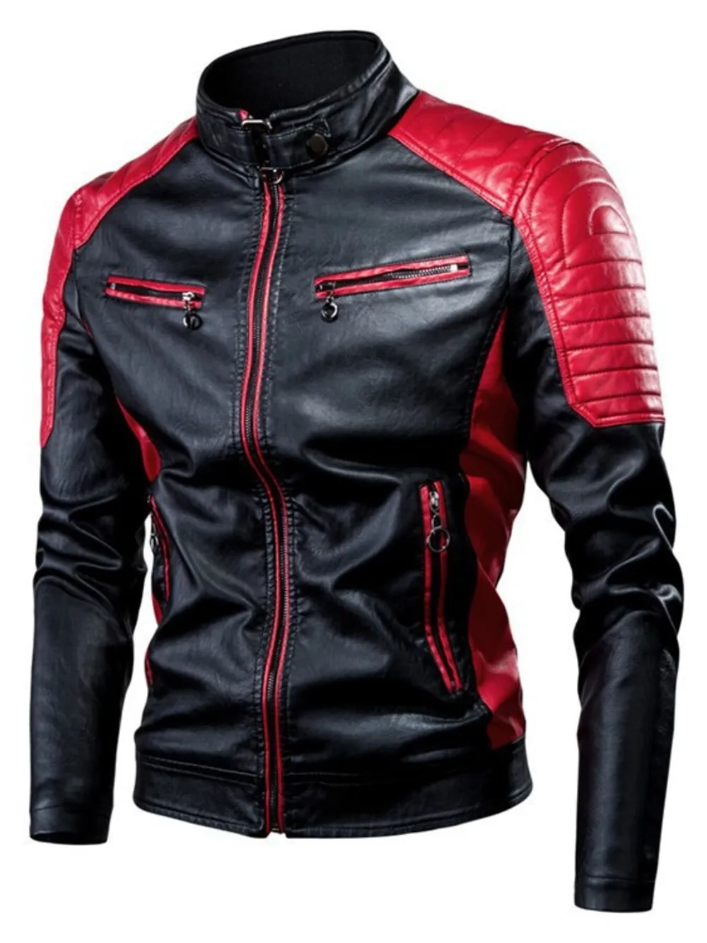 Men's Plus Size Color Block Leather Jacket, image 5