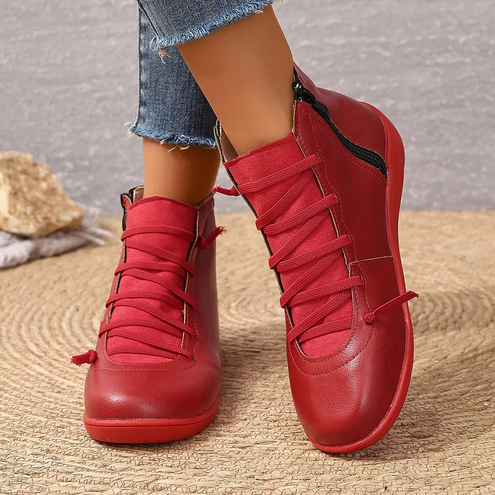 Lace-Up Faux Leather Ankle Boots, image 8