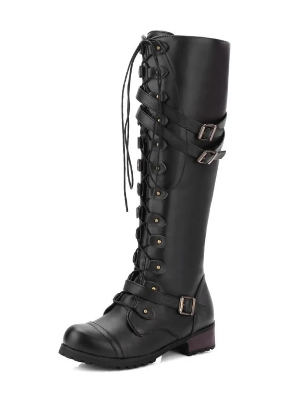 Lace-Up Boots with Buckle Straps