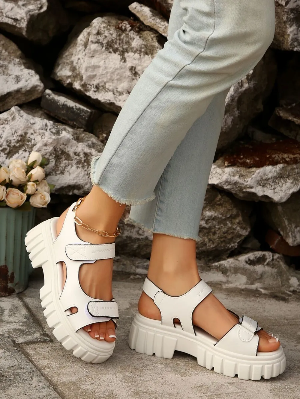 Platform Chunky Velcro Strap Sandals, image 9