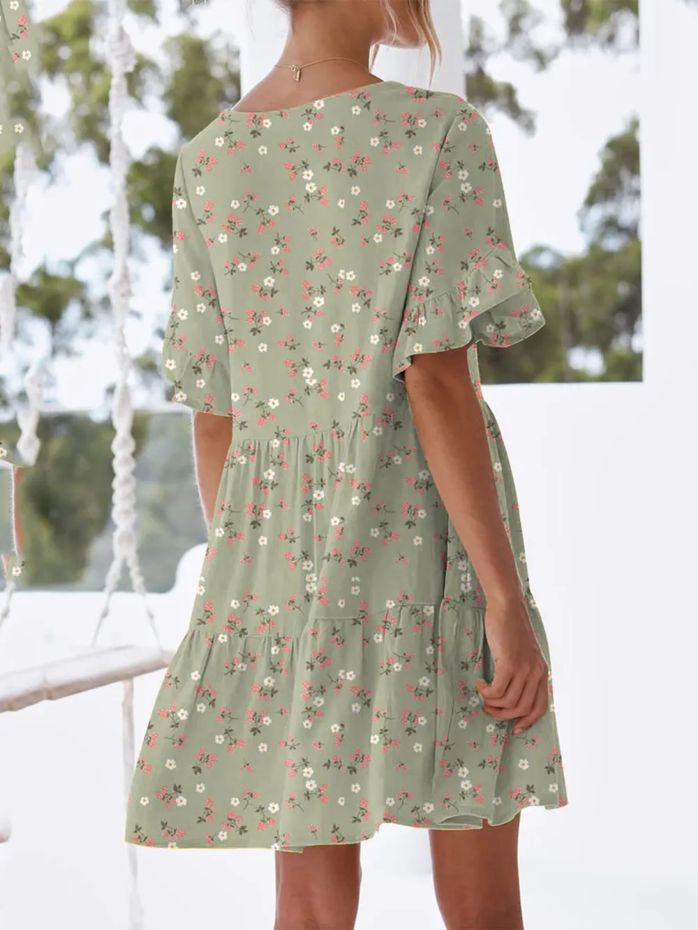 Polka Dot V-Neck Short Sleeve Mini Dress, image 9