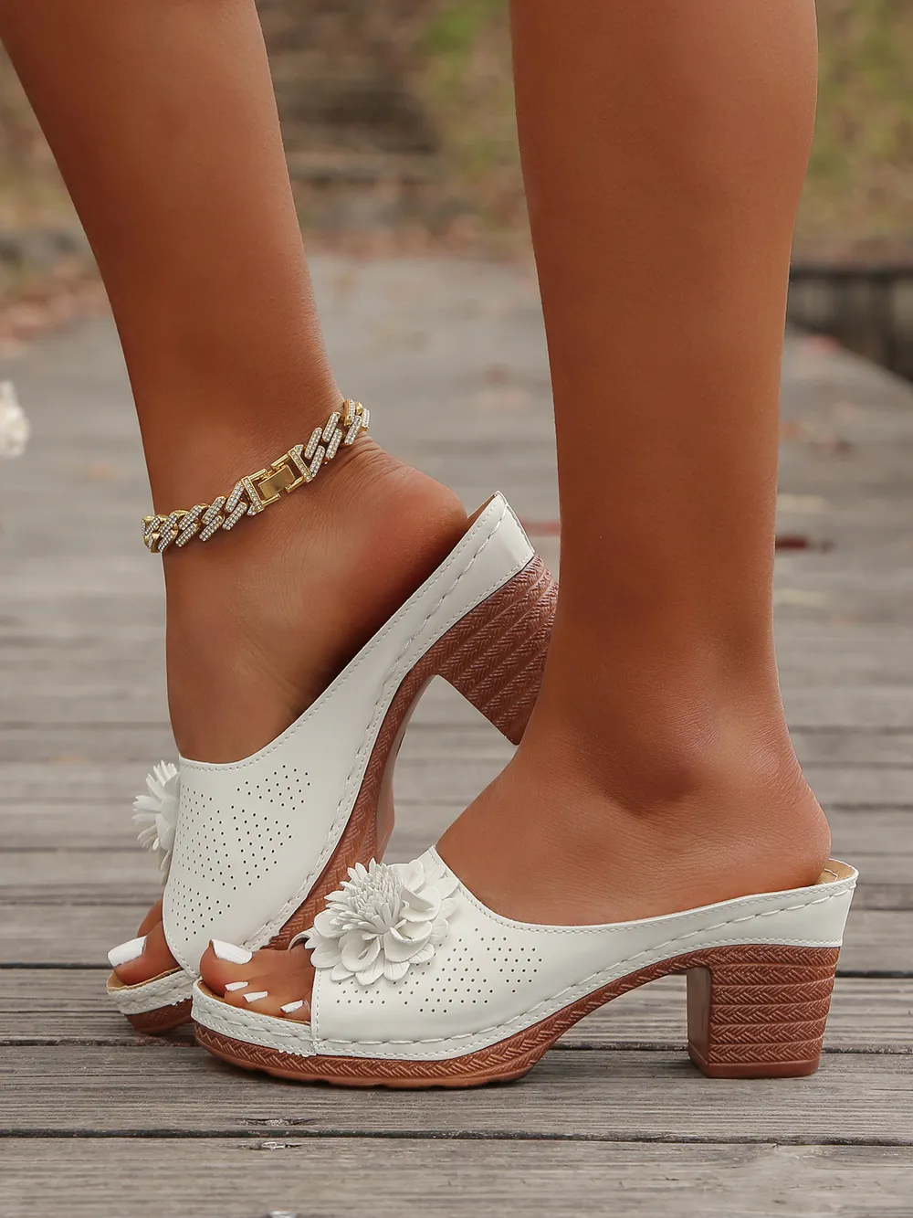 Flower Block Heels Sandals, image 2