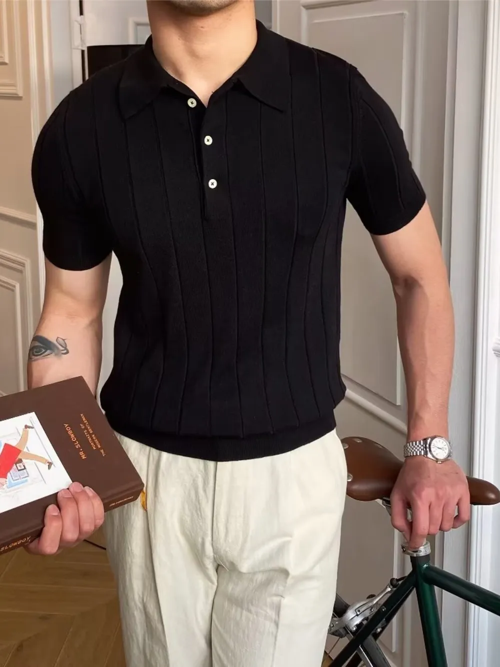 Men's Plus Size Slim Fit Knitted Polo Shirt, image 2