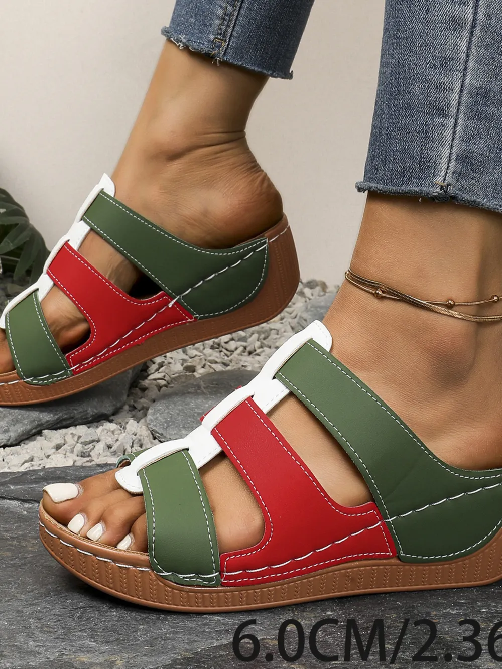 Contrast Cutout Open Toe Sandals, image 7