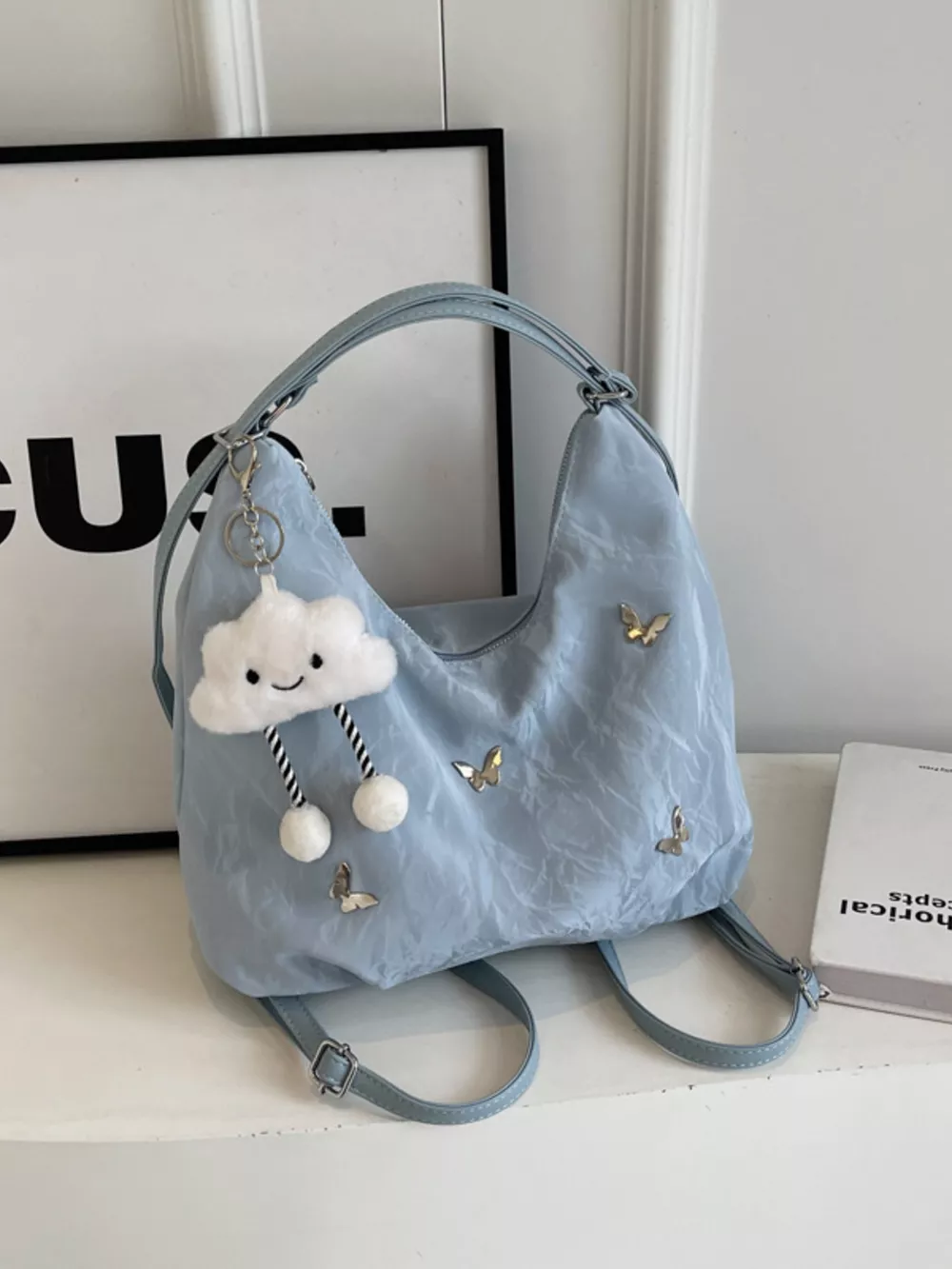 Convertible Cloud Charm Decor Shoulder Bag