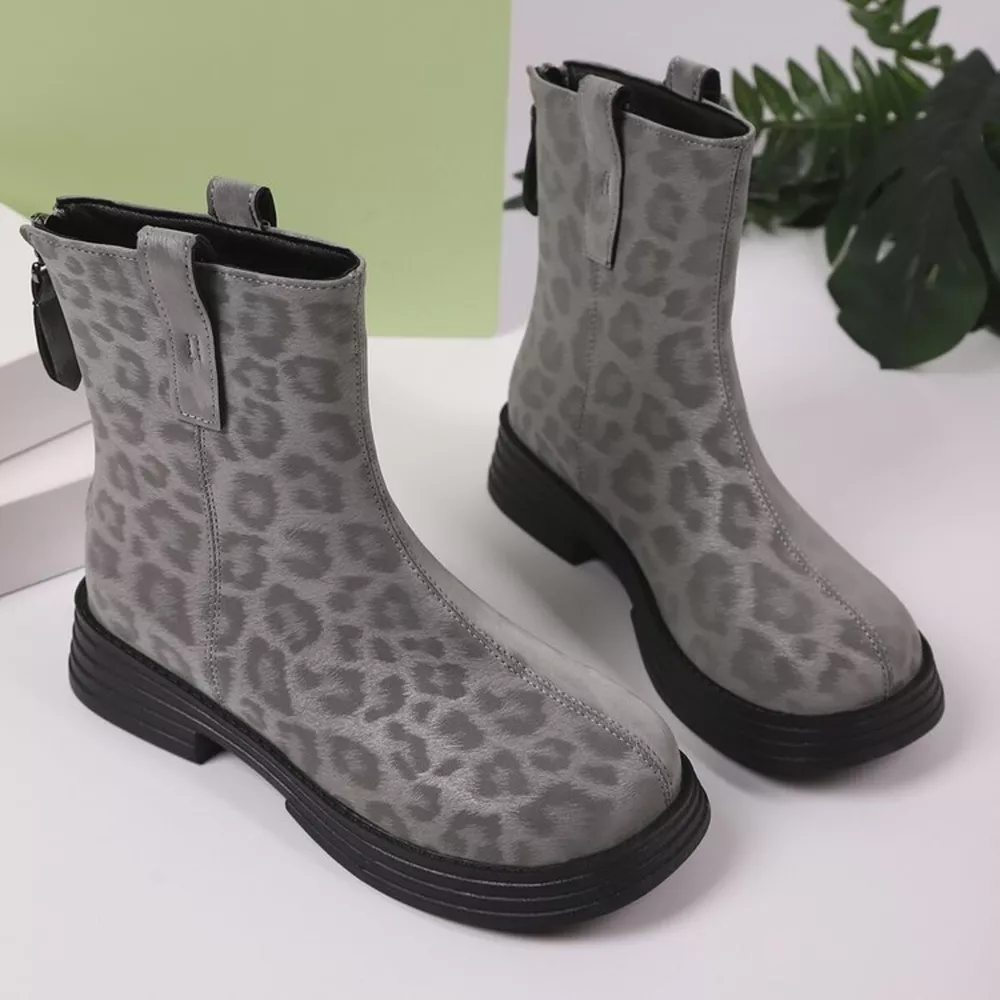 Leopard Round Toe Block Heels Boots, image 2