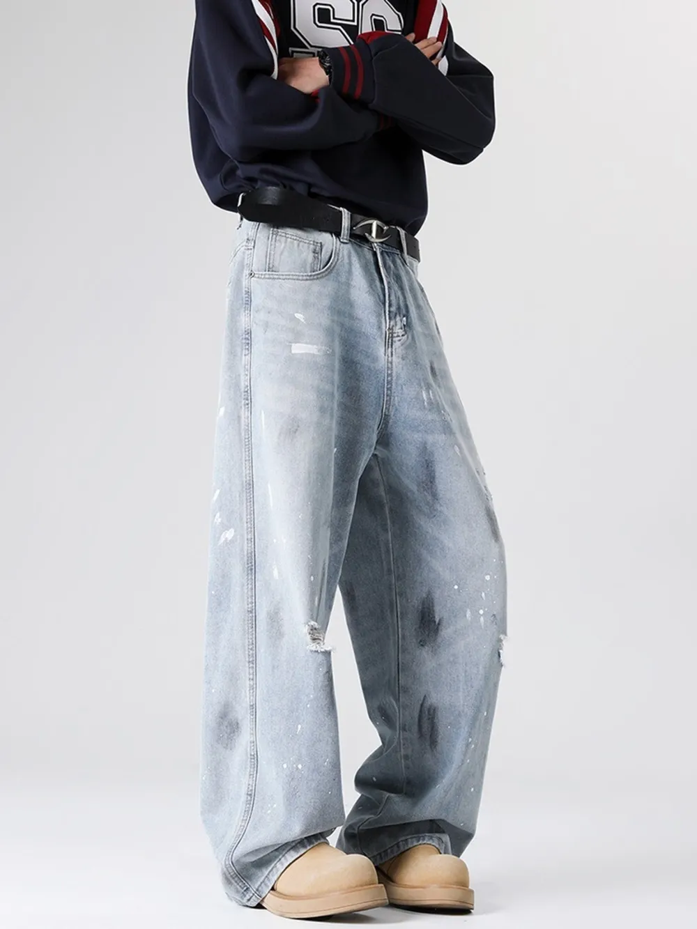 Men's Full Size Distressed Wide Leg Jeans Plus Size, image 3