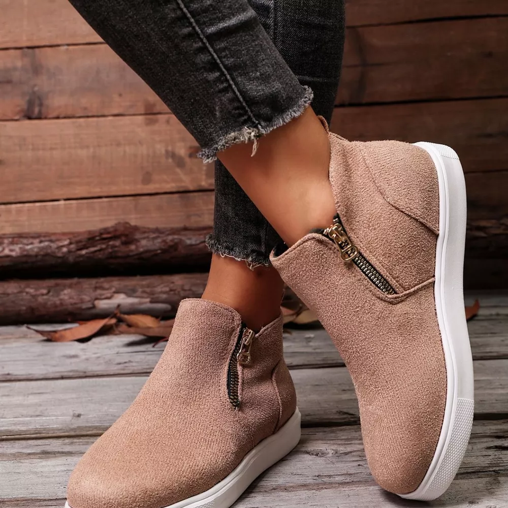 Suede Ankle Boots with Side Zipper, image 7