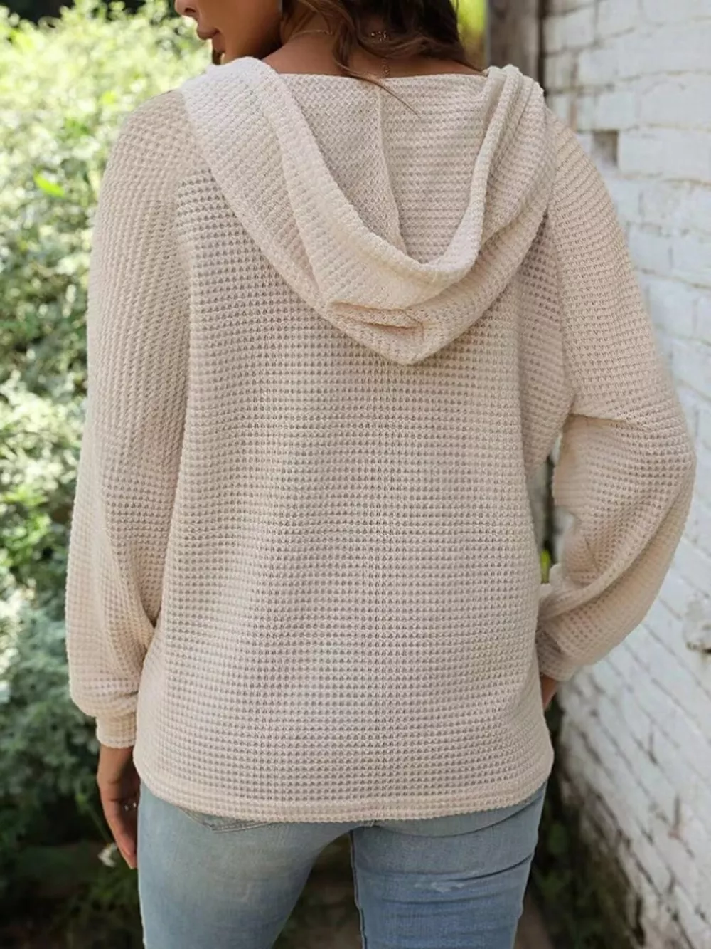 Waffle Knit Button Detail Hoodie, image 19