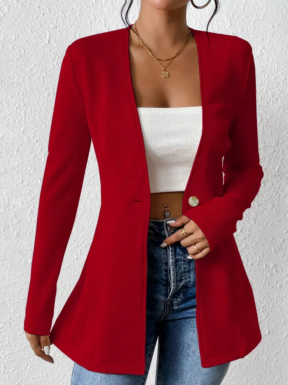 Single-Button Long Sleeve Blazer, image 23