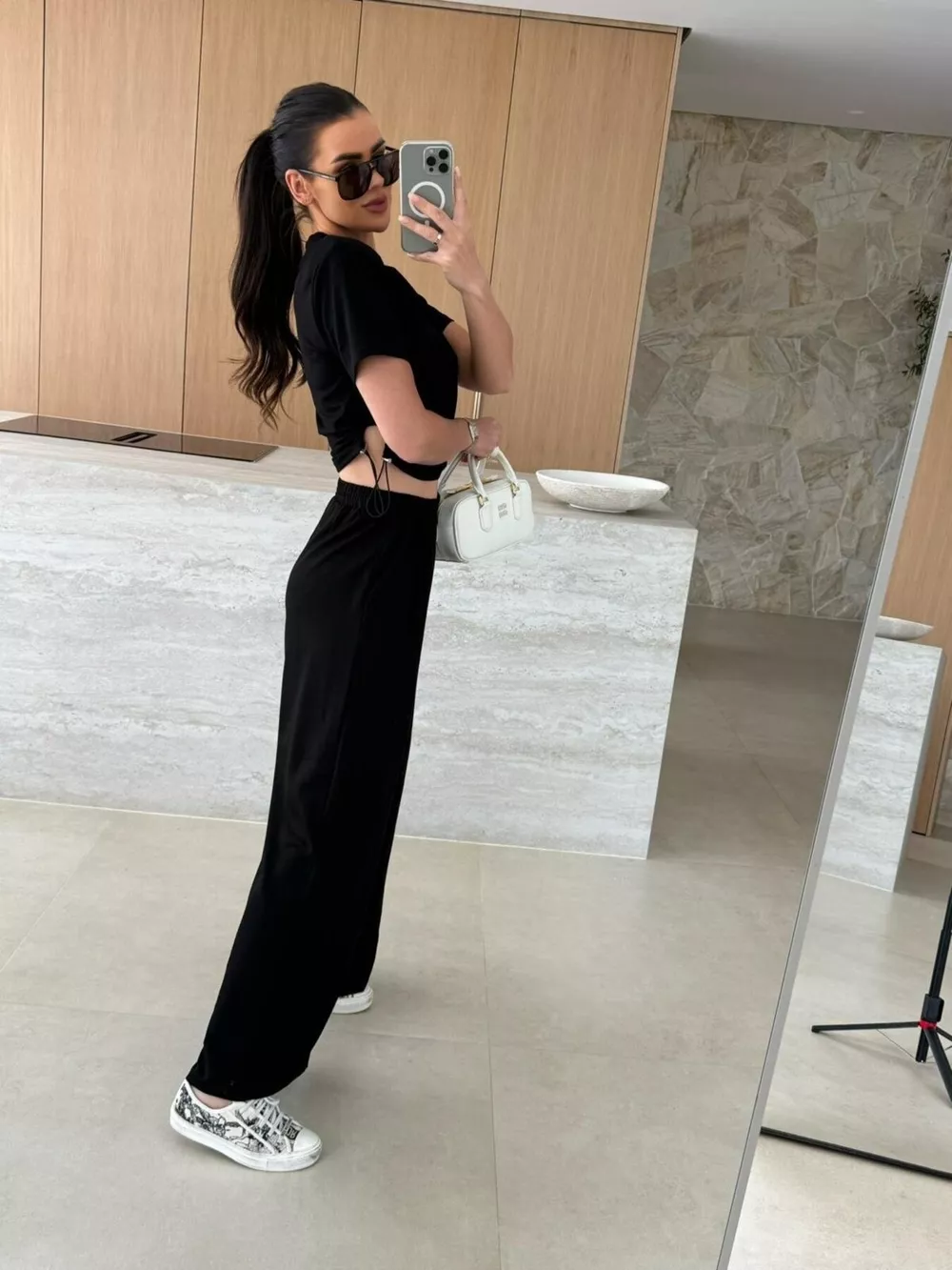 Drawstring Crop Top and Wide-Leg Pants Set, image 7
