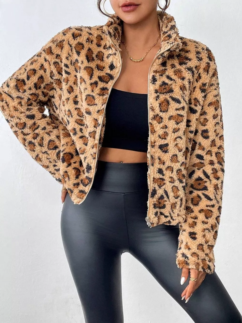 Leopard Fuzzy Zip-Up Jacket, image 2