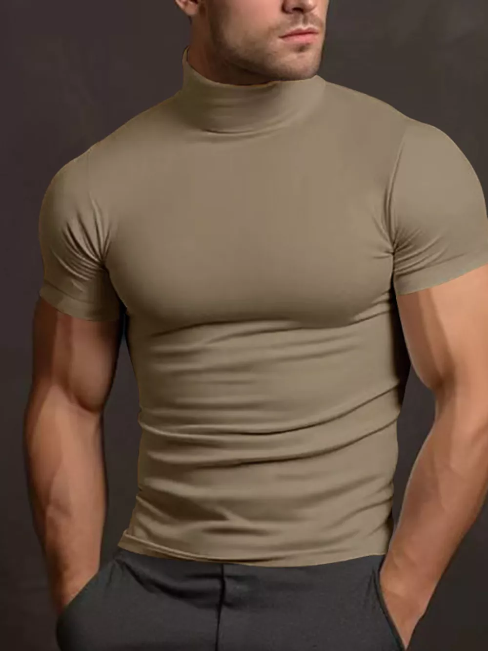 Men's Full Size Short Sleeve Turtleneck T-Shirt Plus Size, image 4