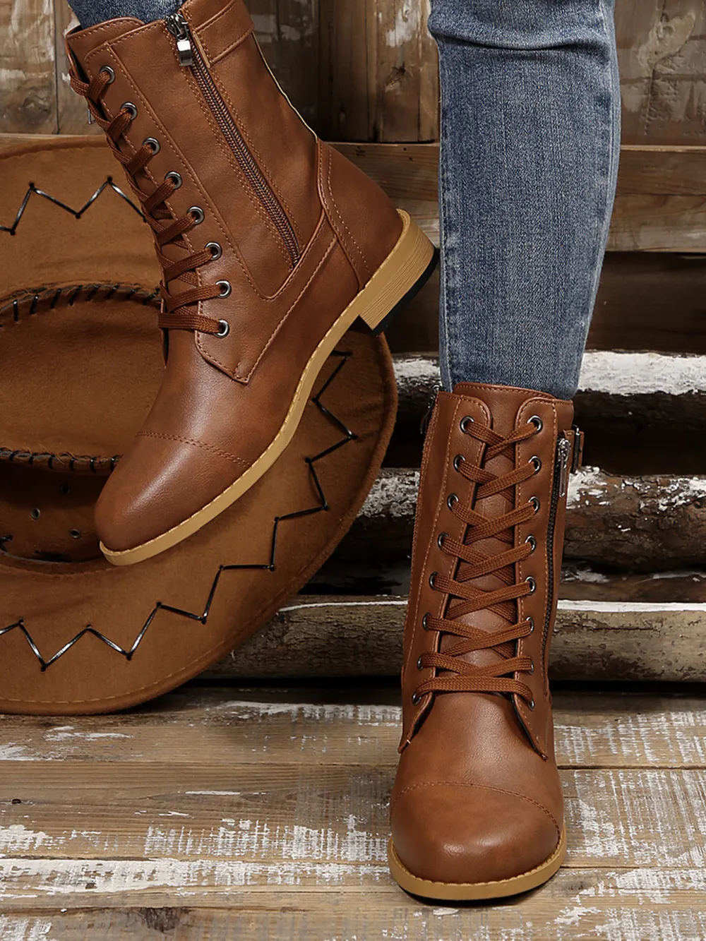 Lace Up Round Toe Boots, image 5
