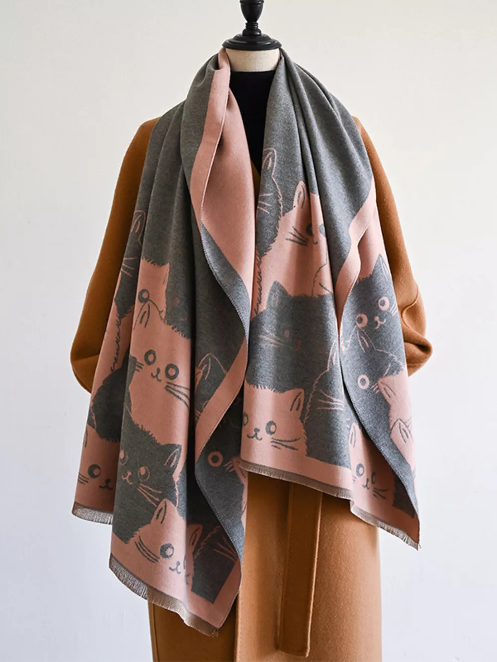 Cute Cat Pattern Knitted Scarf, image 6