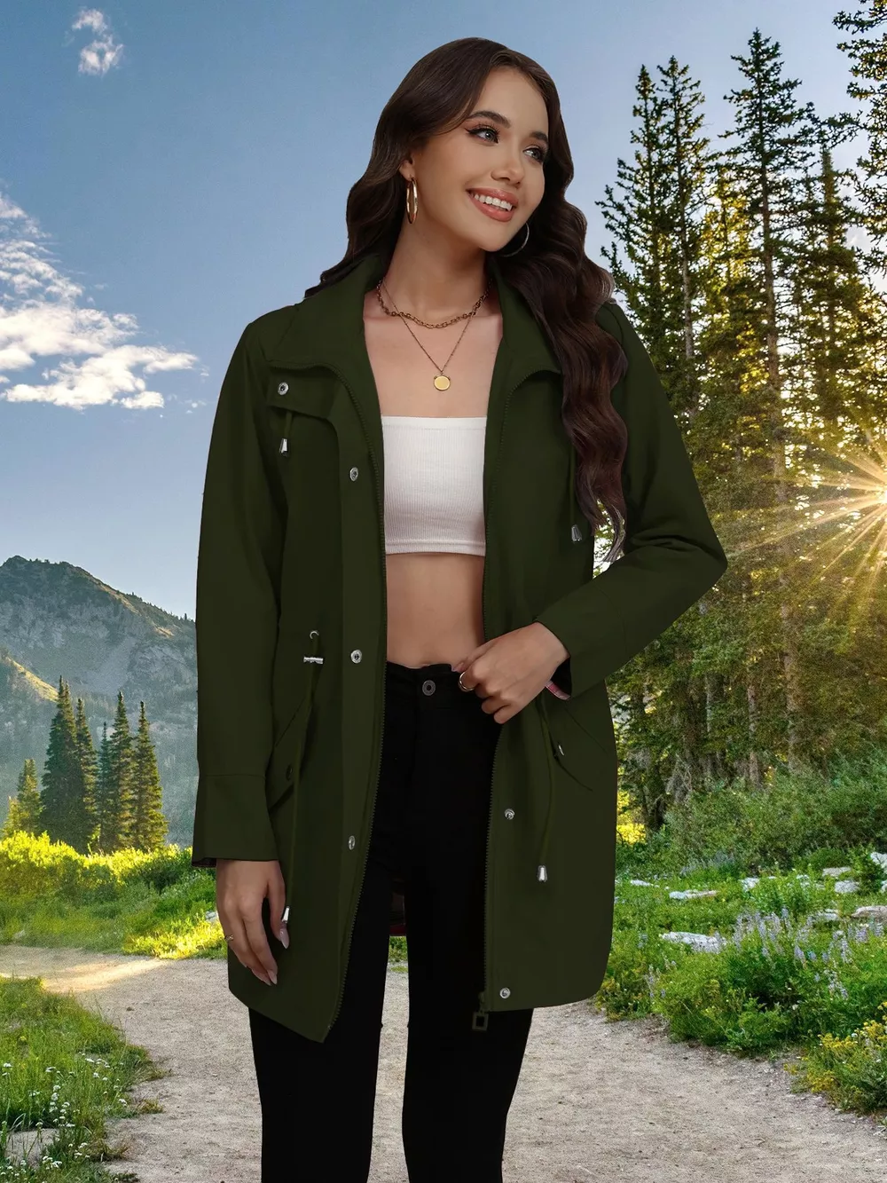 Drawstring Snap-Down Trench Coat, image 4