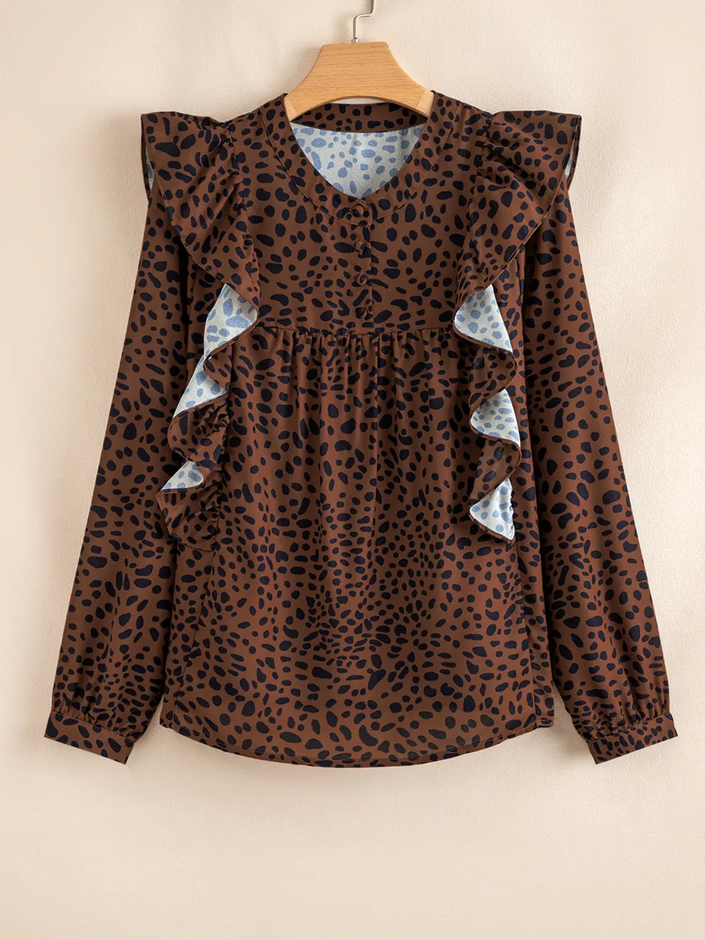 Leopard Print Ruffled Puff Sleeve Blouse, image 2
