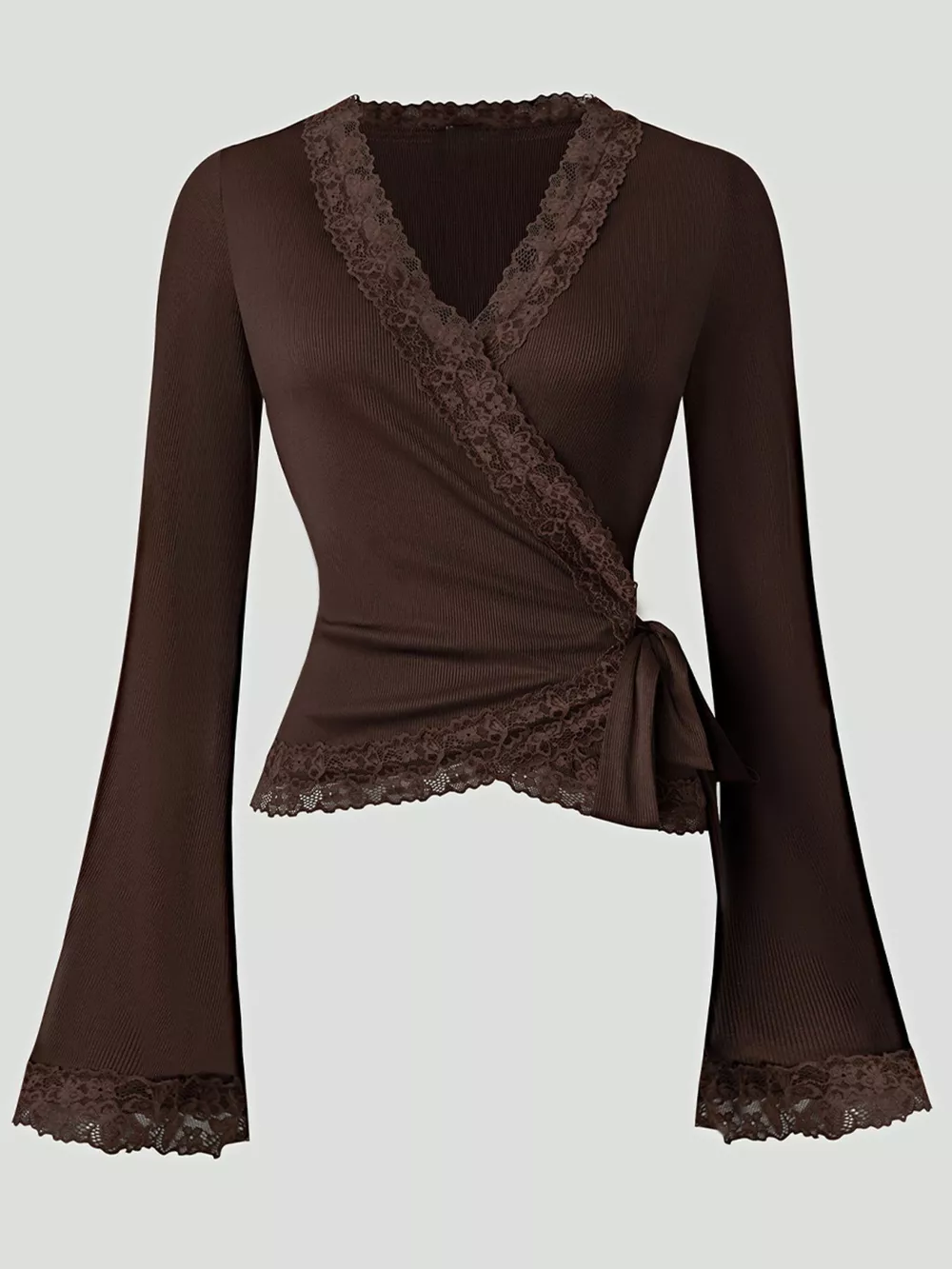 Lace Trim Flare Sleeve Blouse, image 2