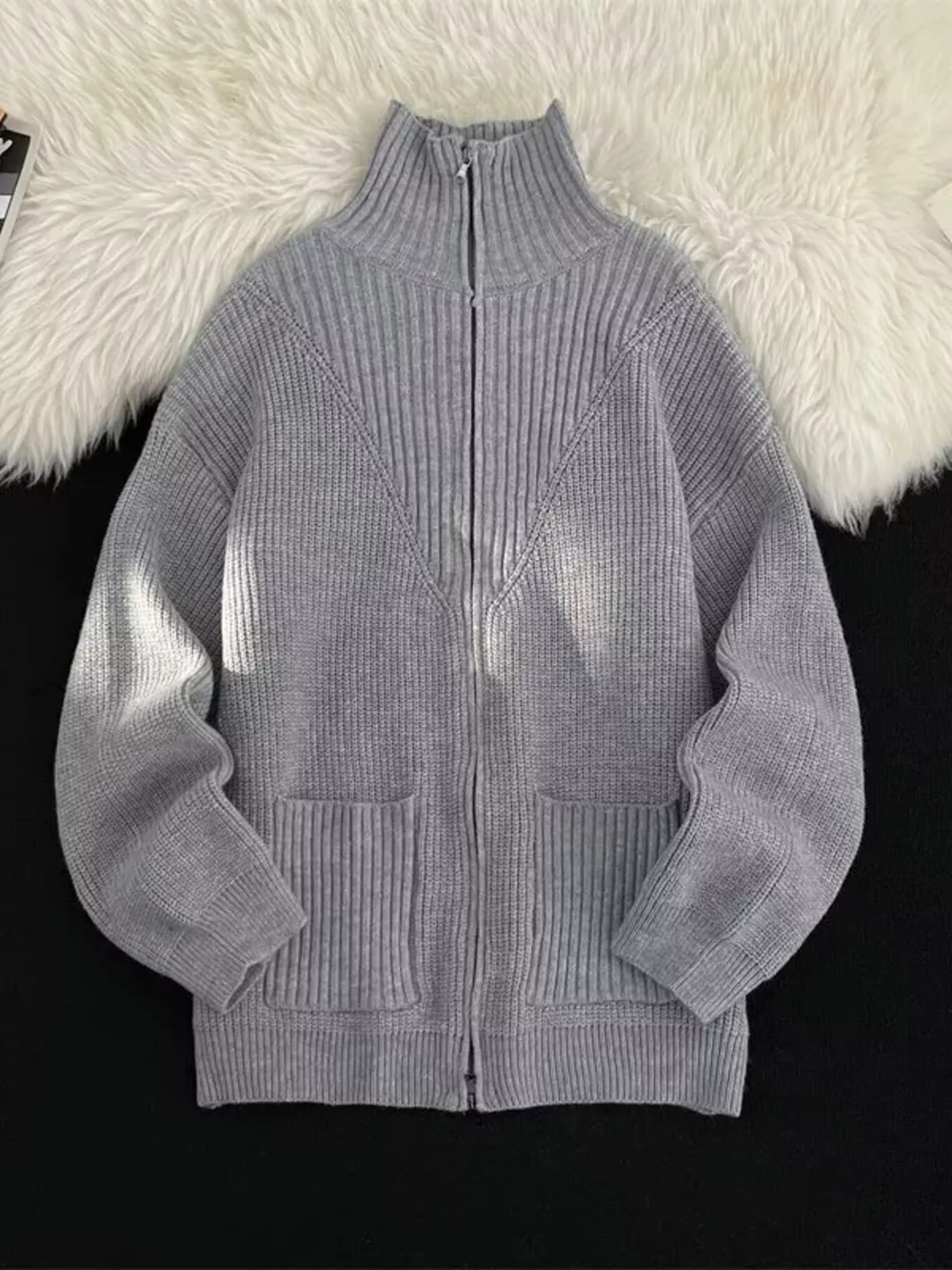 Men's Zip-Up Knit Cardigan, image 3