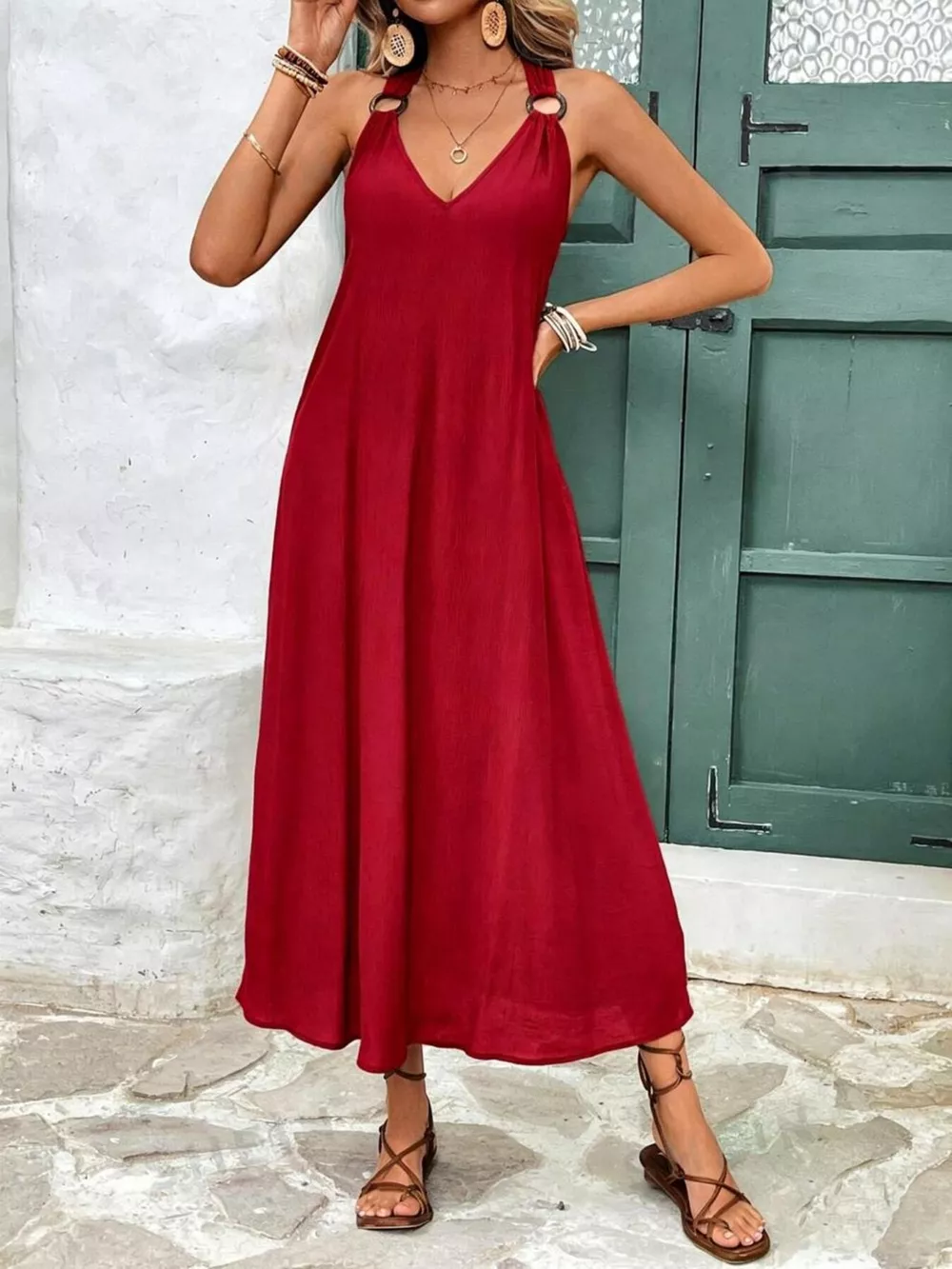 V-Neck Sleeveless Midi Dress, image 4