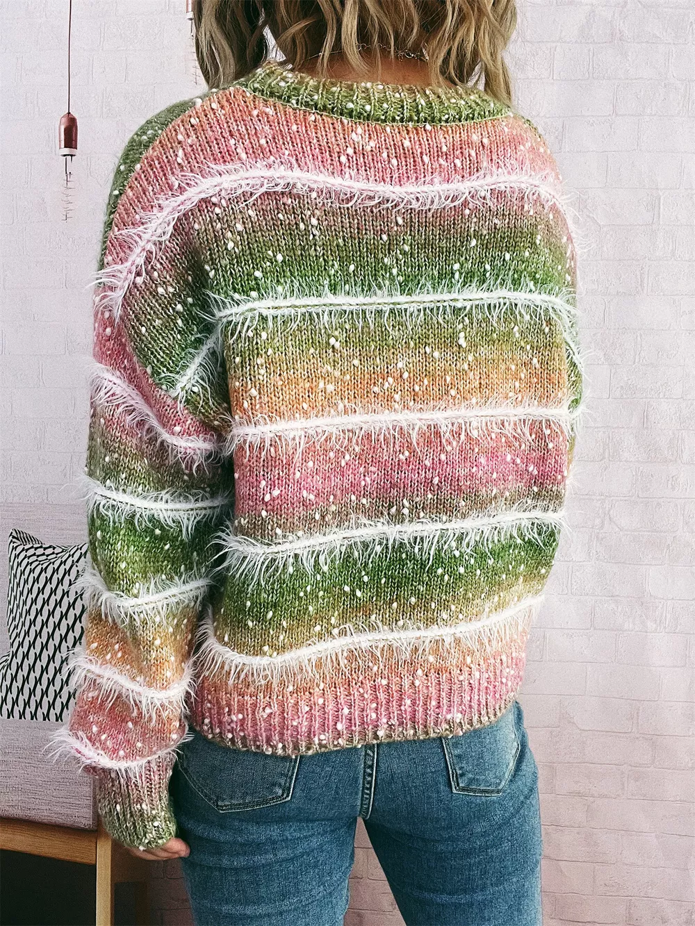 Gradient Striped Round Neck Sweater, image 10