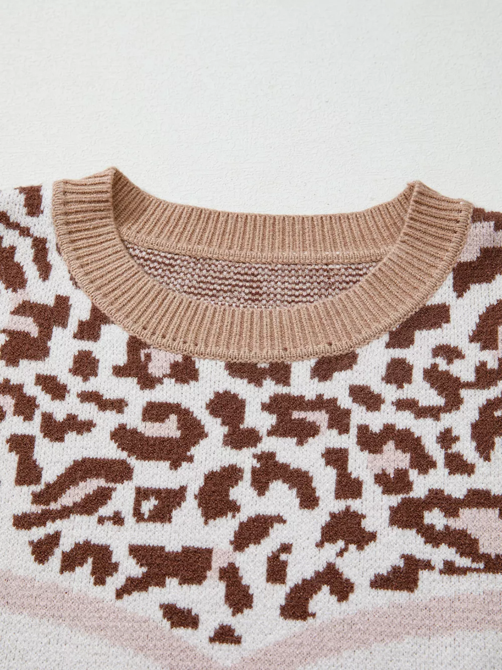 Leopard Color Block Knit Round Neck Baggy Sweater, image 3