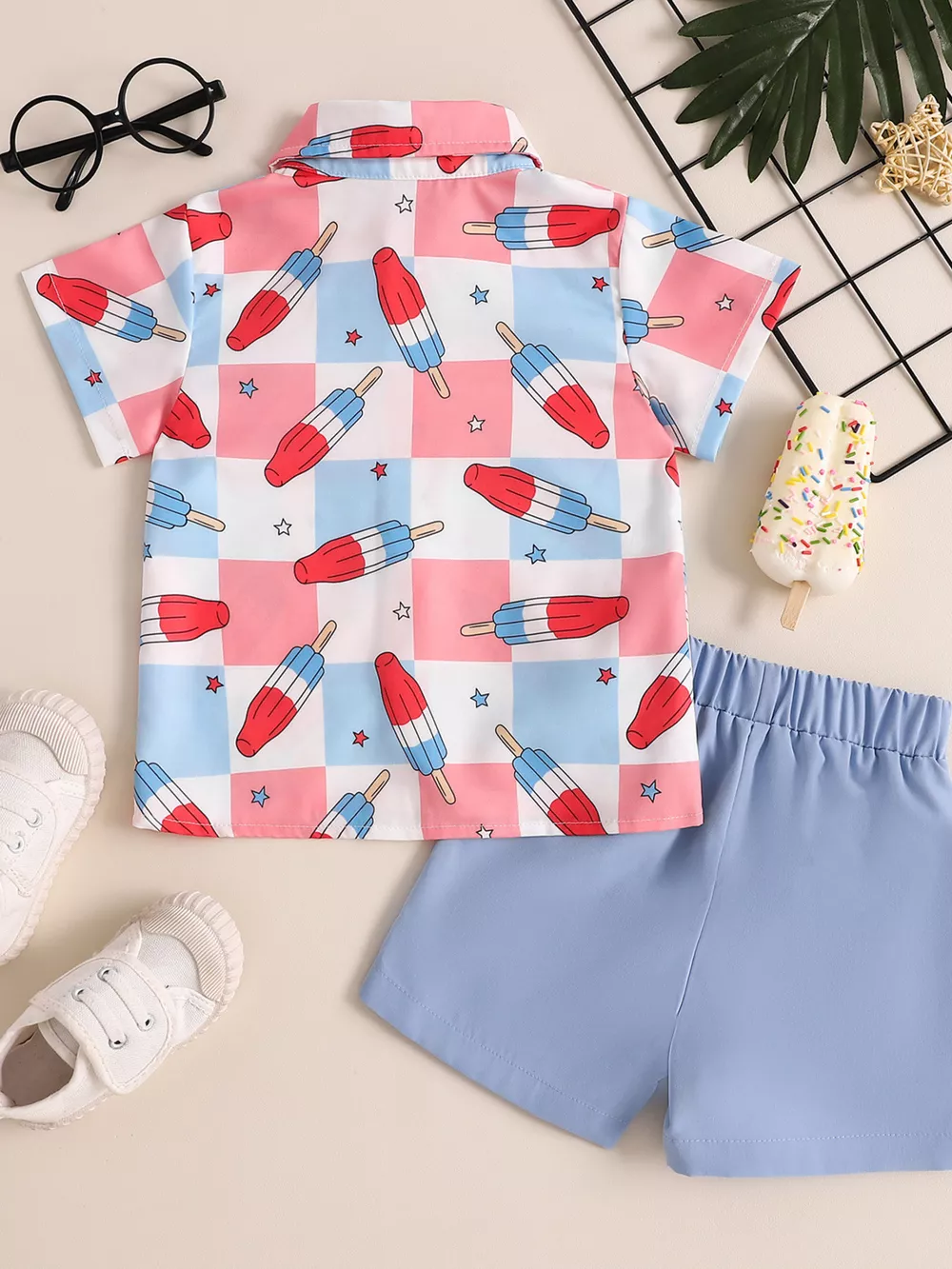 Children's Printed Short Sleeve Shirt and Shorts Set, image 8