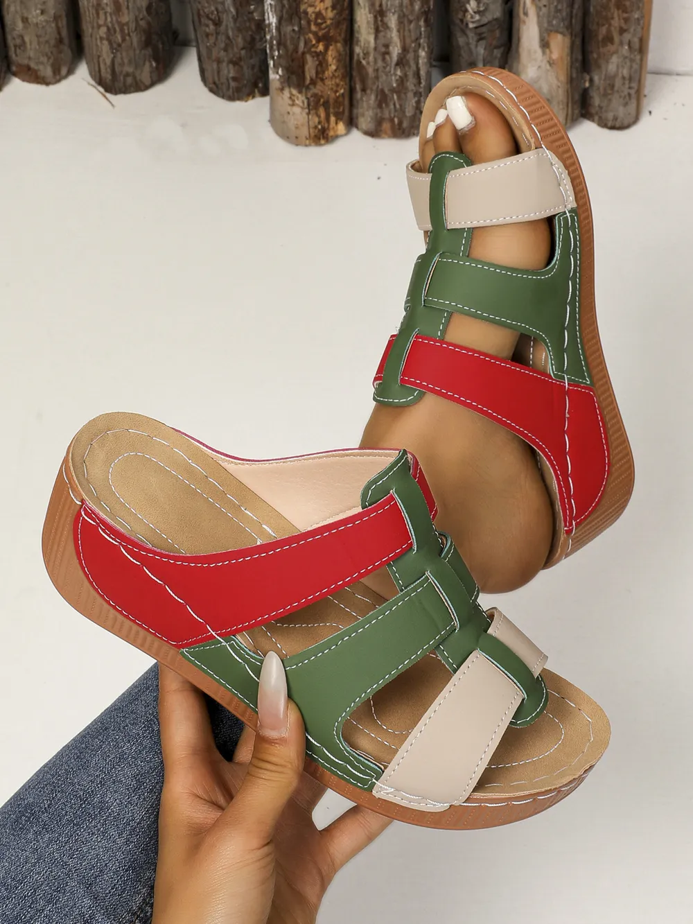 Contrast Cutout Open Toe Sandals, image 9