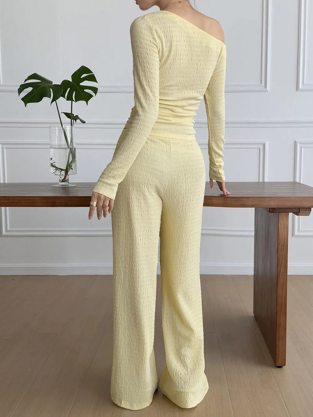 One Shoulder Long Sleeve Top and Pants Set, image 5