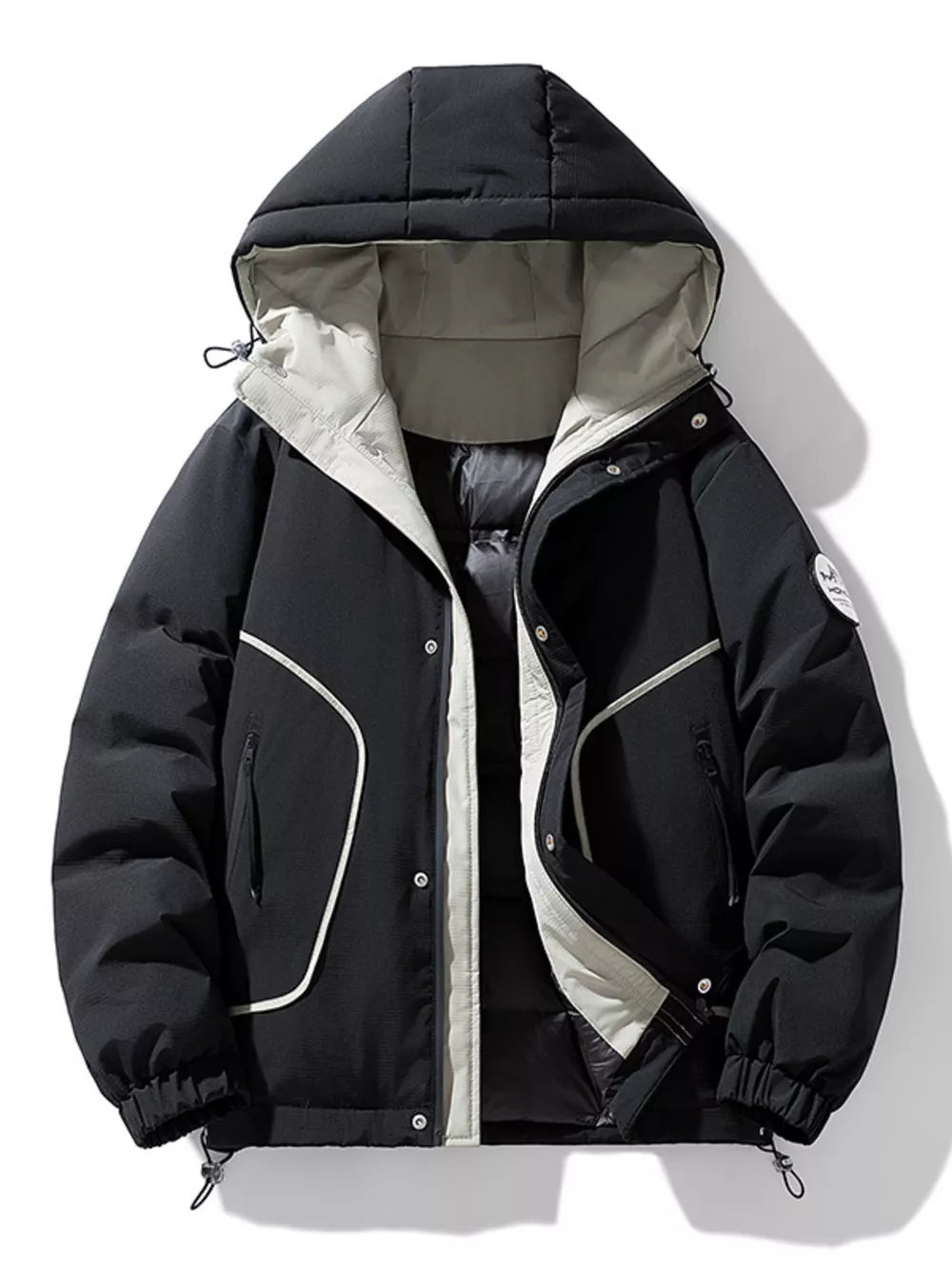Men's Plus Size Contrast Hooded Puffer Jacket