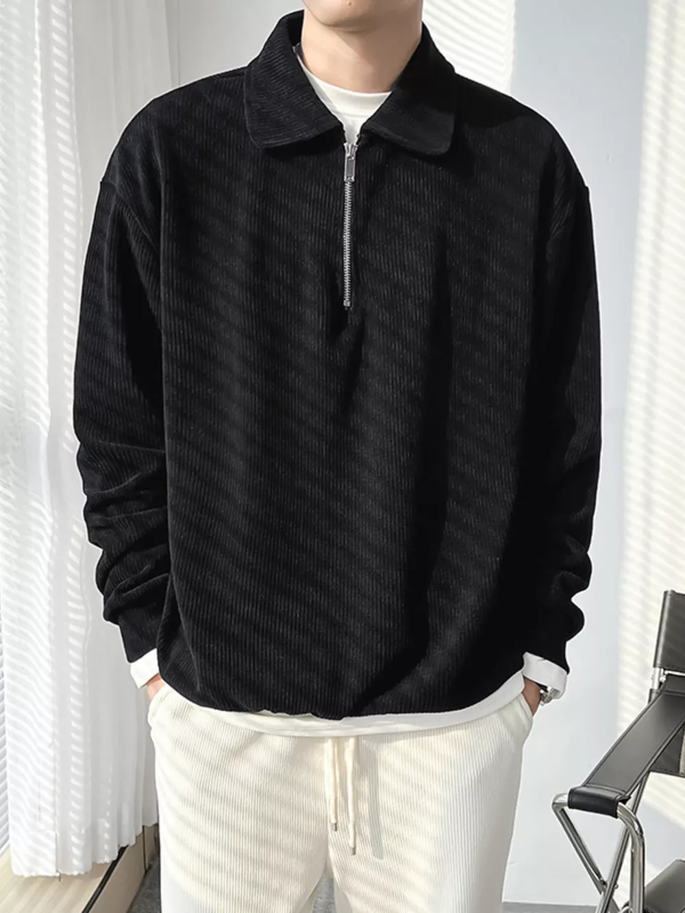 Men's Plus Size Corduroy Half-Zip Polo, image 4