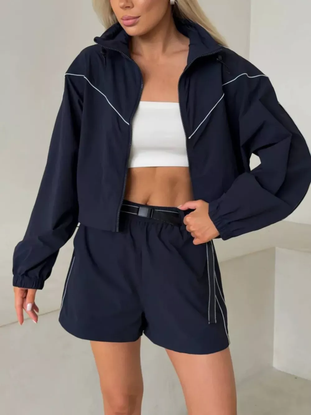 Drawstring Zip-Up Jacket and Shorts Set, image 11