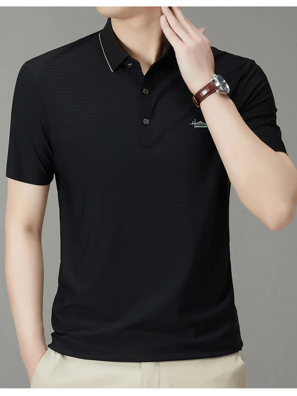 Men's Full Size Button Detail Short Sleeve Polo Plus Size