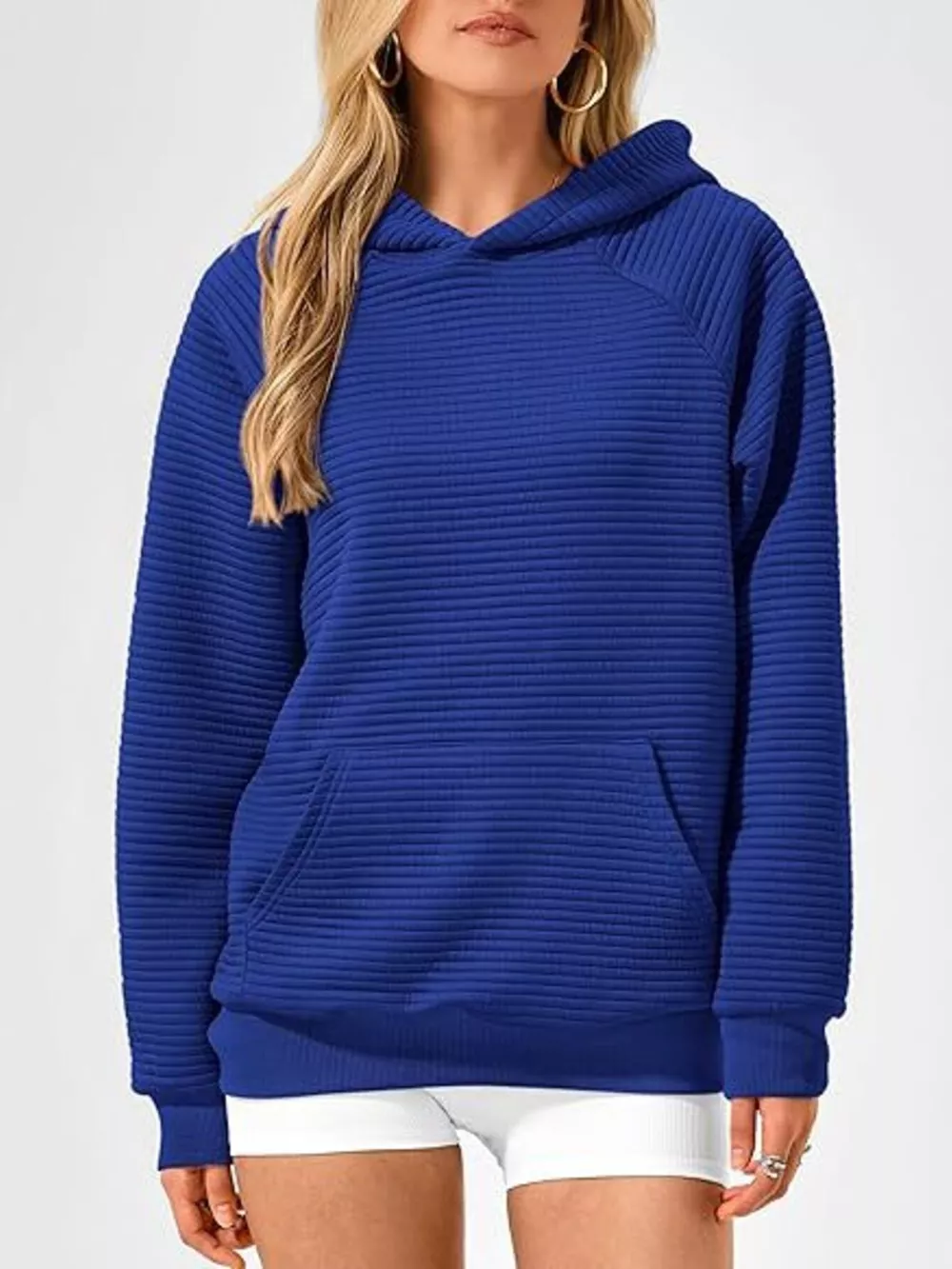 Texture Kangaroo Pocket Raglan Sleeve Hoodie, image 7