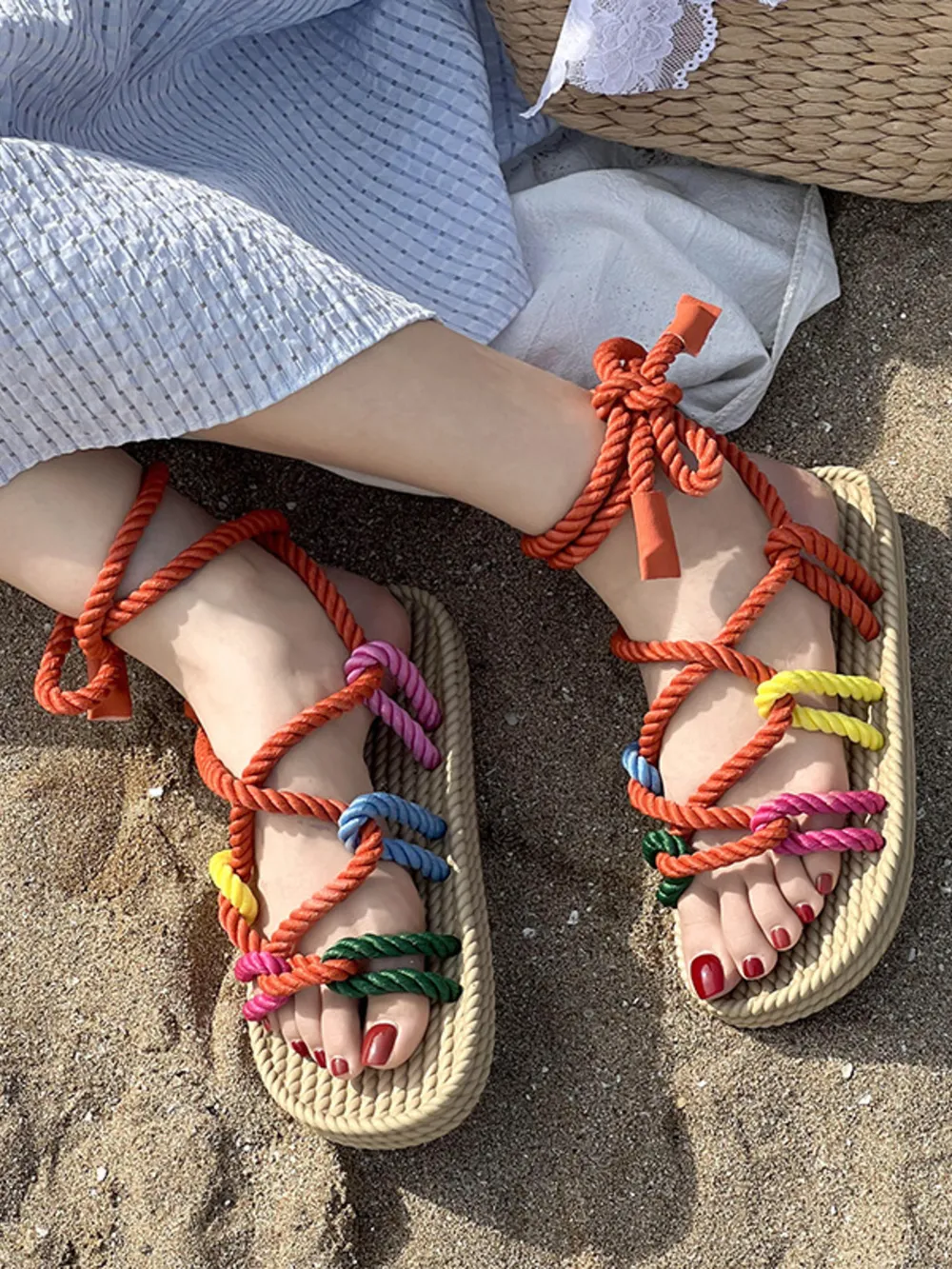 Colorful Rope Woven Sandals, image 5