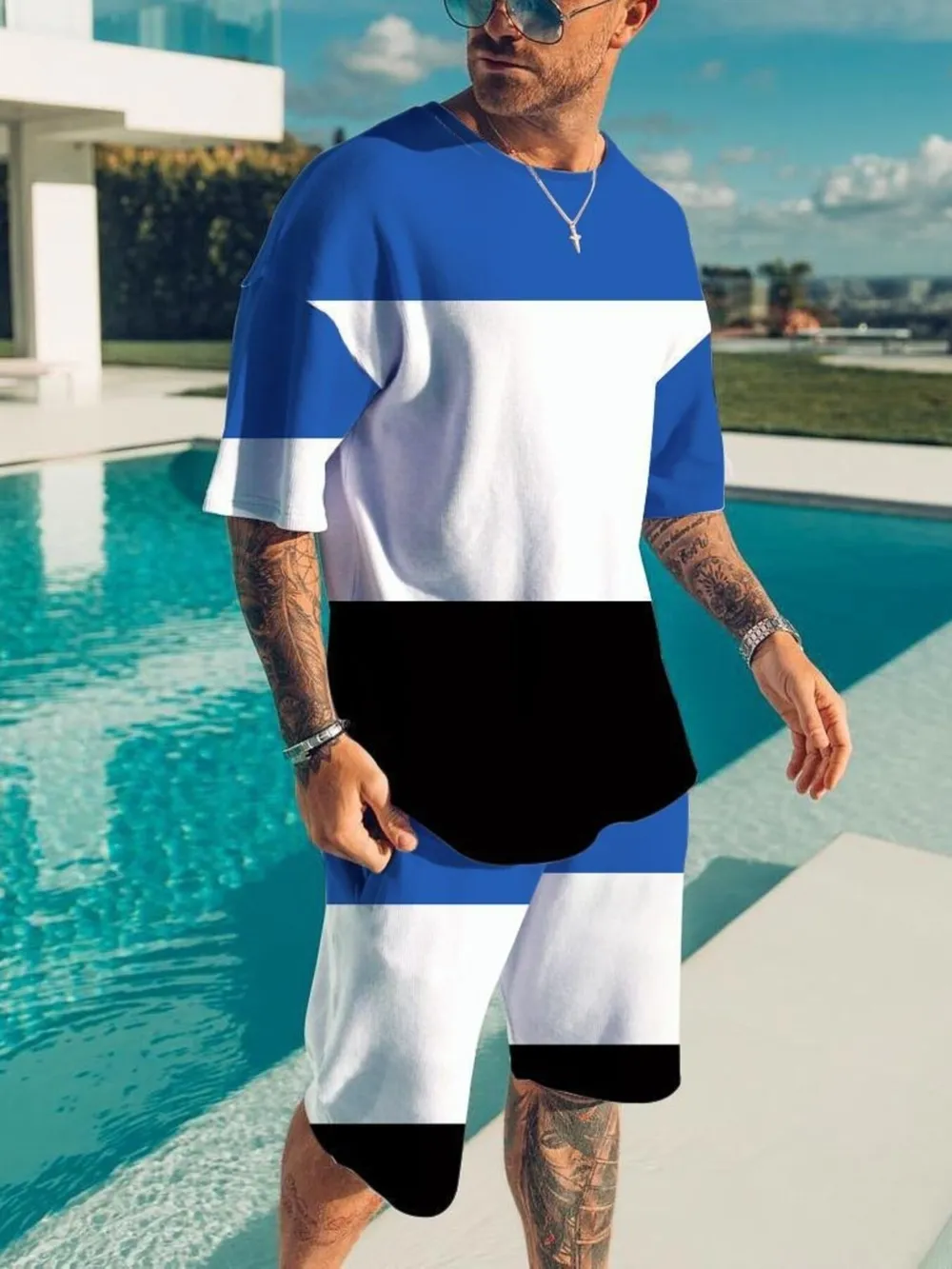 Men's Full Size Color Block Tee and Shorts Set Plus Size, image 4