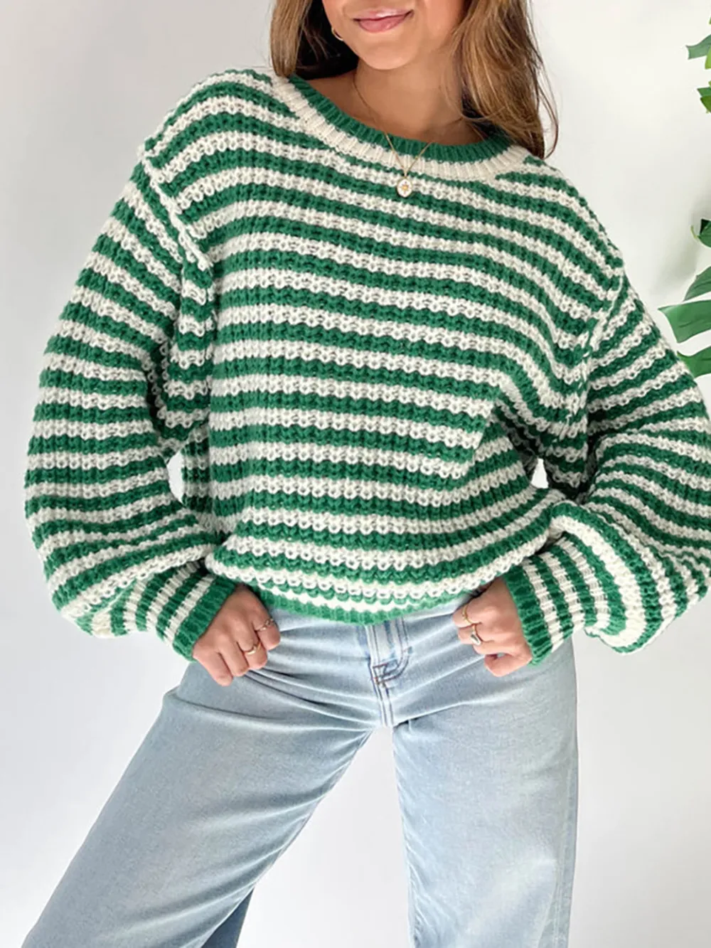 Oversized Striped Drop Shoulder Sweater, image 8