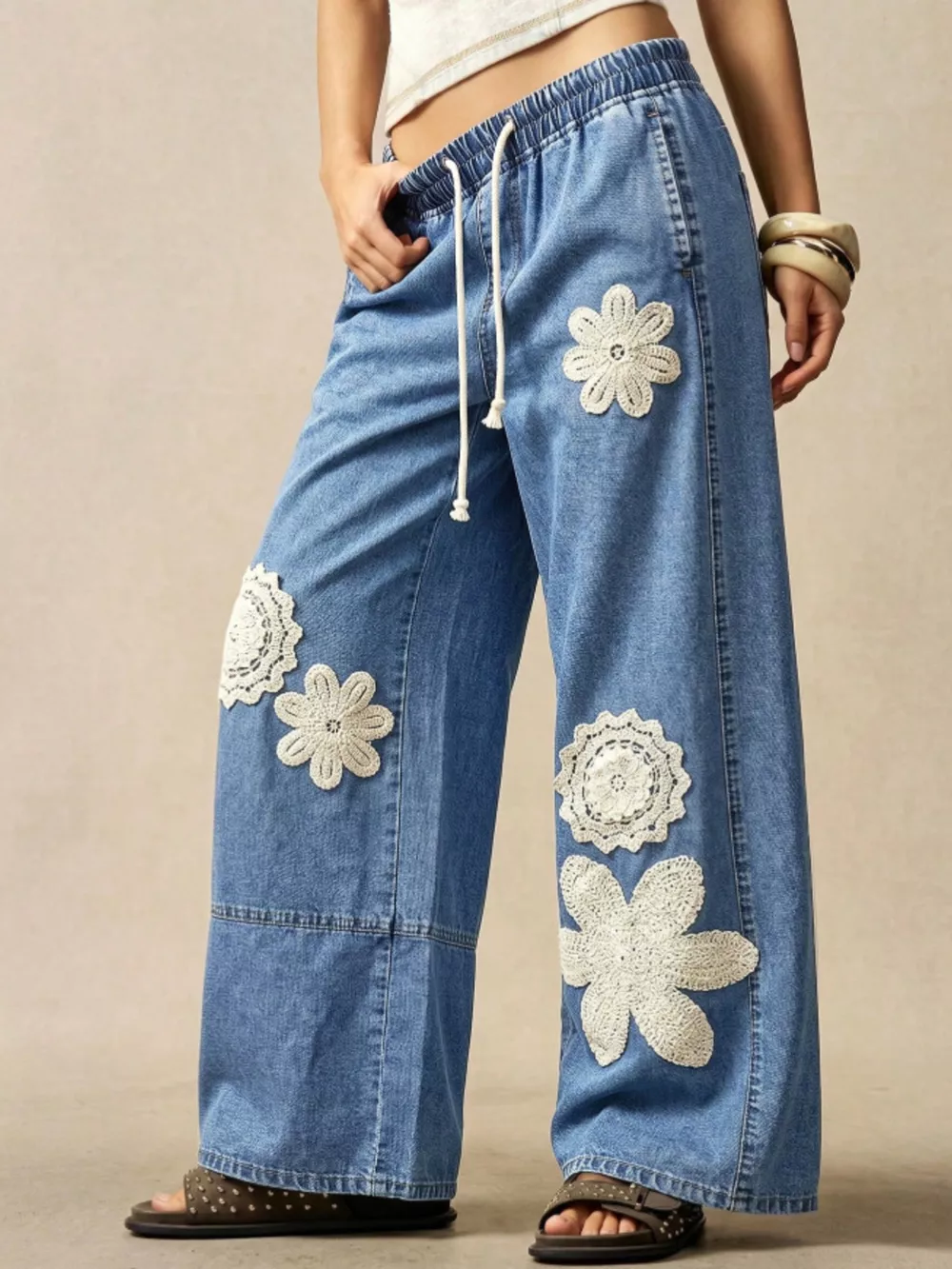 Wide-Leg Drawstring Jeans, image 6