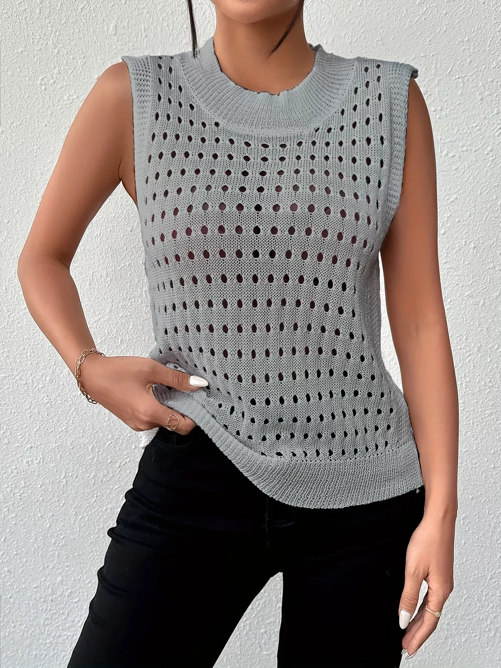 Hollow Out Round Neck Knit Tank, image 22