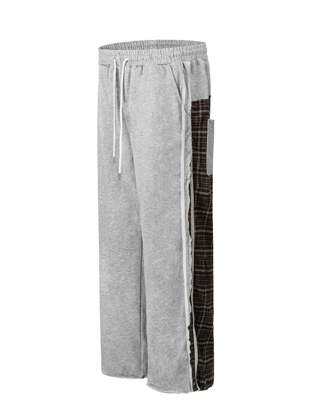 Men's Drawstring Patchwork Plaid Wide Leg Pants, image 5