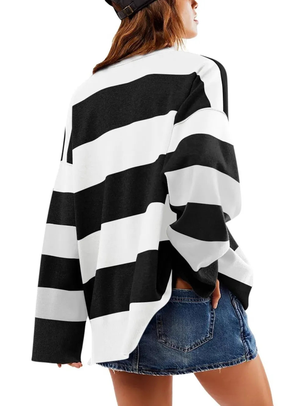 Striped Half-Zip Oversized Sweatshirt, image 4