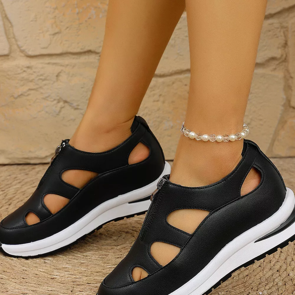 Cutout Zipper Wedge Sneakers, image 6