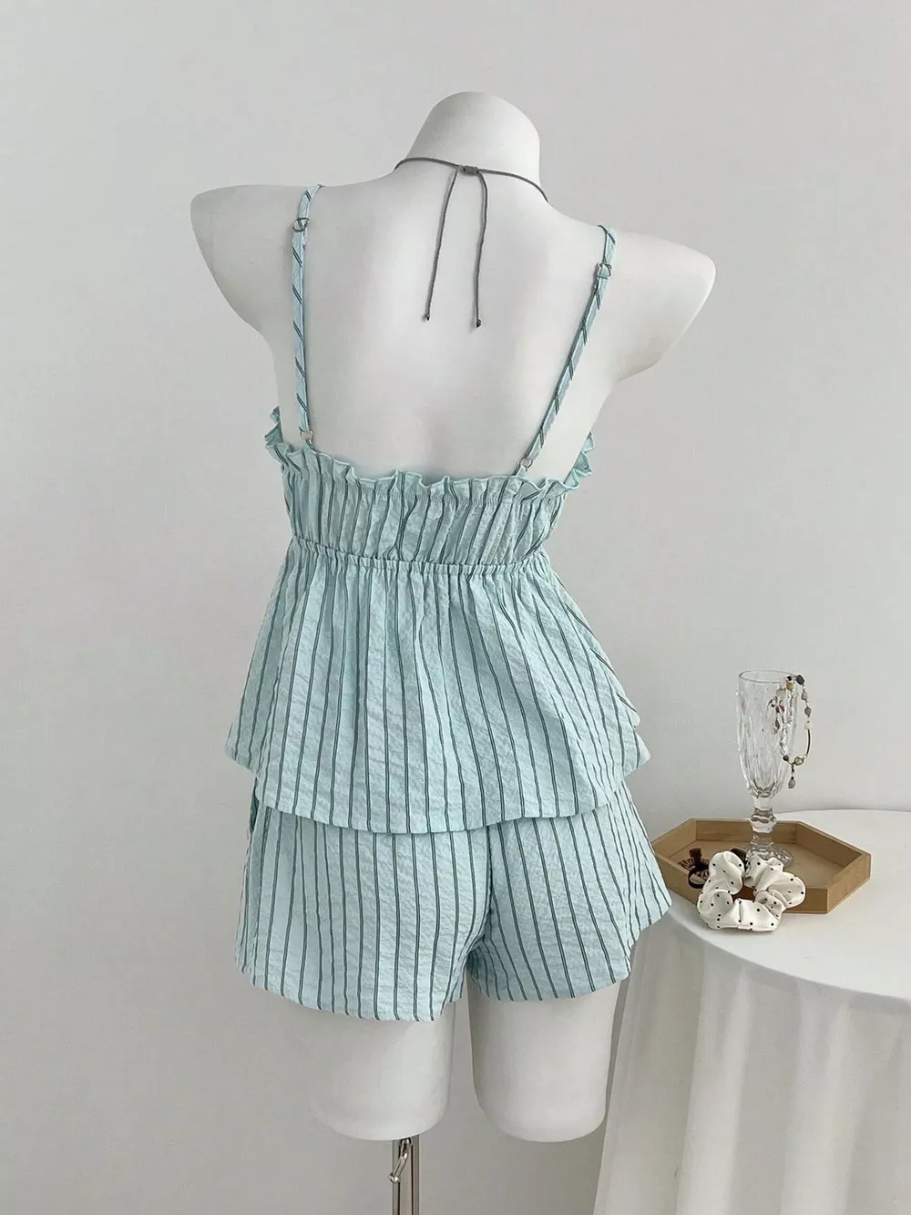 Tie Front Striped Cami and Shorts Set, image 5