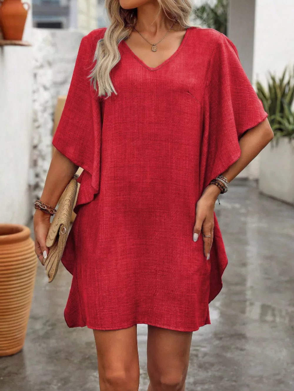 Flowy Sleeve V-Neck Casual Mini Dress, image 15