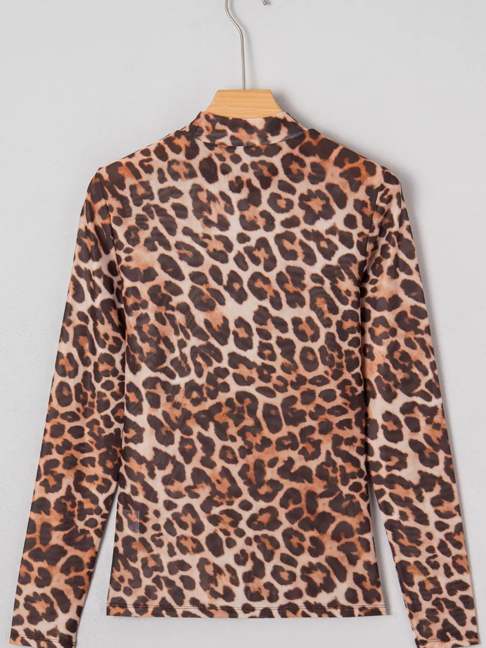 Leopard Mock Neck Long Sleeve Mesh Top, image 2