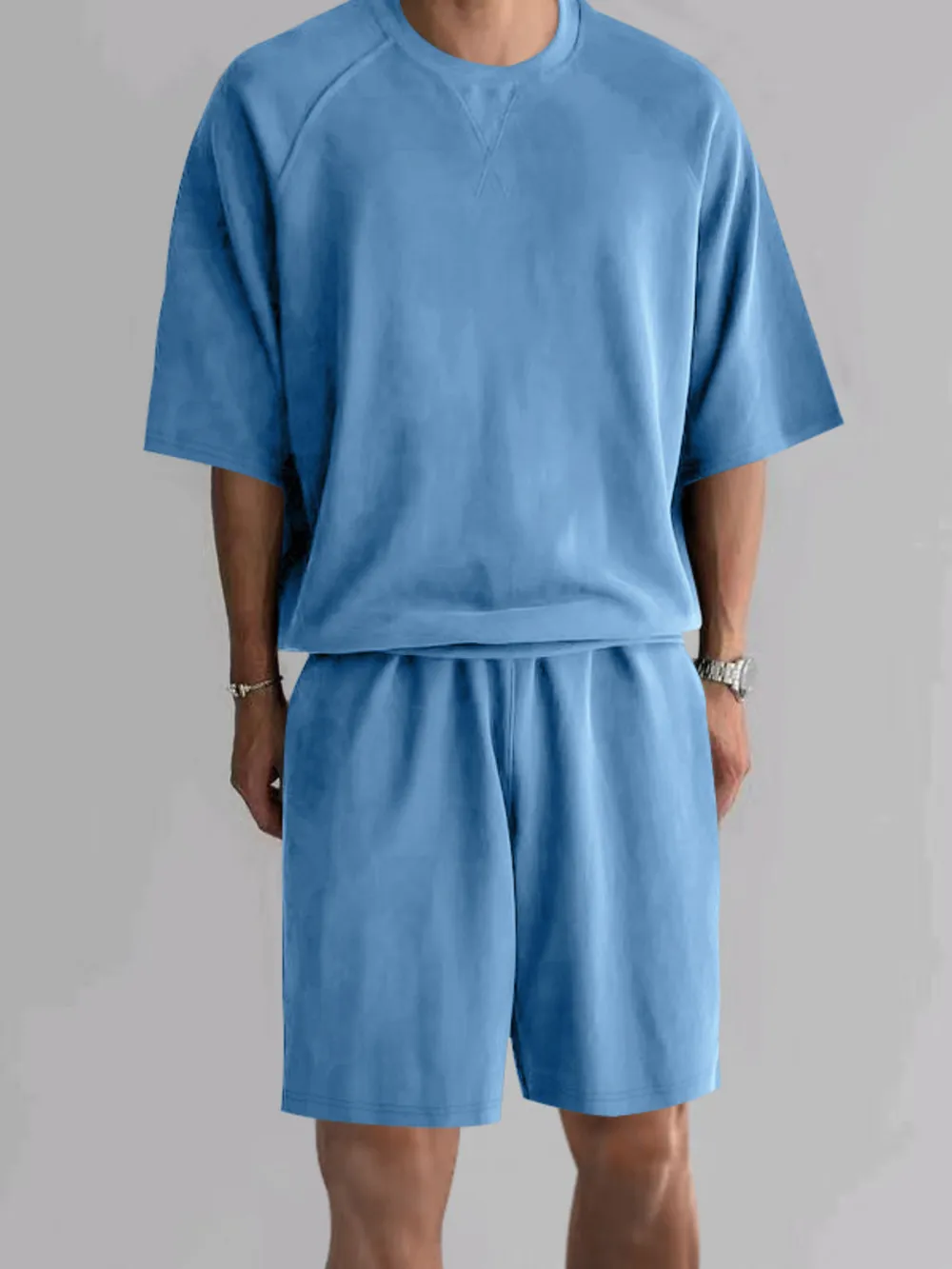 Men's Full Size Round Neck Top and Shorts Set Plus Size, image 4