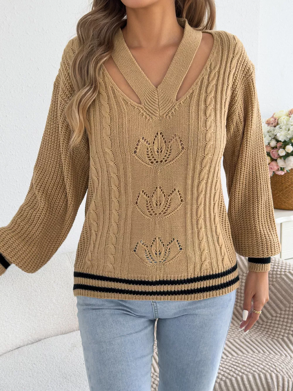 Cutout Cable Knit Sweater, image 10