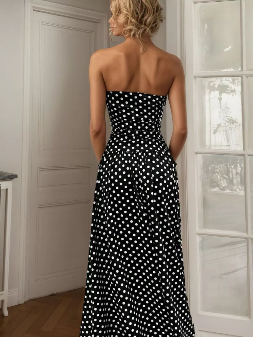 Polka Dot Strapless Maxi Dress, image 3